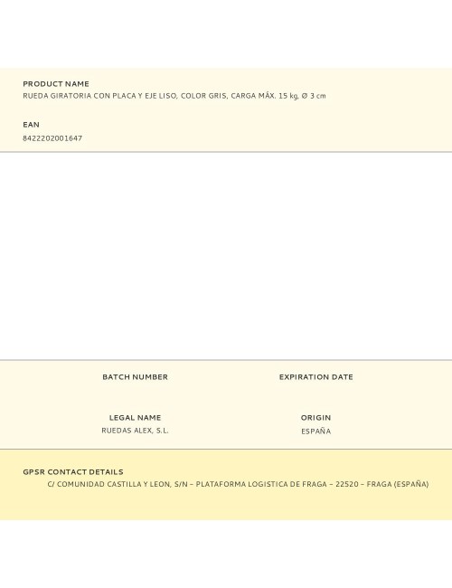 Rueda giratoria con placa y eje liso, color gris, carga máx. 15 kg, ø 3 cm