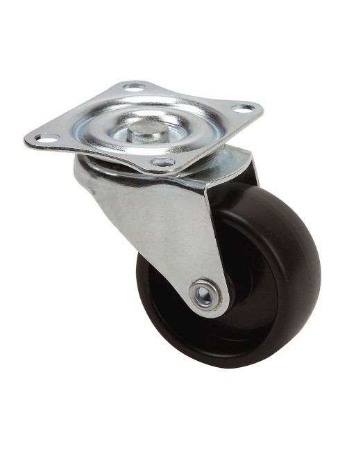 Rueda giratoria con placa y eje liso, color negro, carga máx. 10 kg, ø 2,5 cm