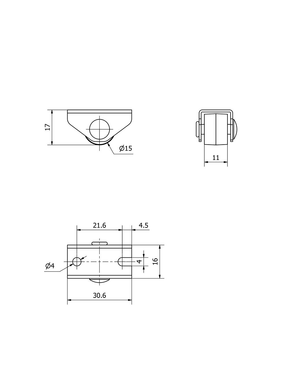 Rueda fija con placa y eje liso de dos fijaciones, color negro, carga máx. 20 kg, ø 1,5 cm