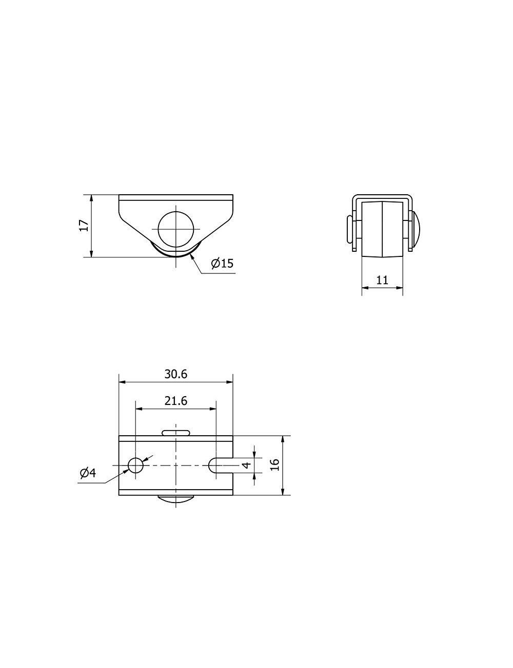 Rueda fija de goma con placa y eje liso de dos fijaciones, color gris, carga máx. 20 kg, ø 1,5 cm