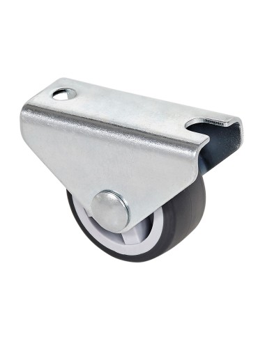 Rueda fija de goma con placa y eje liso de dos fijaciones, color gris, carga máx. 40 kg. ø 2,5 cm