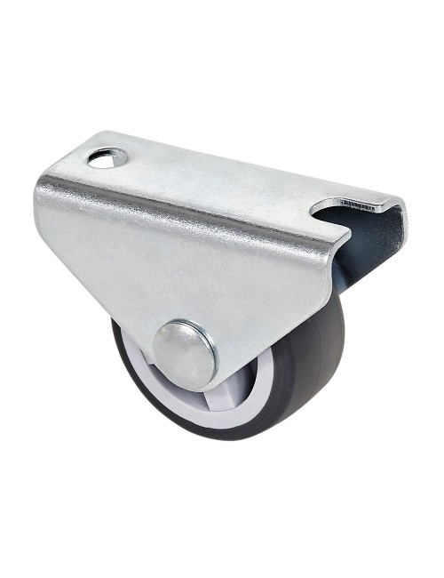 Rueda fija de goma con placa y eje liso de dos fijaciones, color gris, carga máx. 45 kg. ø 3 cm