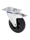 Rueda giratoria de goma natural con placa, eje liso y freno, color negro, carga máx. 60 kg, ø 8 cm