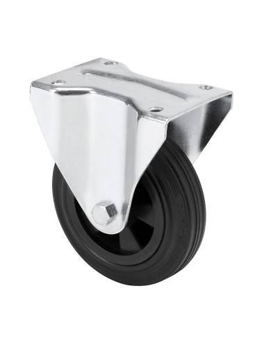 Rueda fija de goma natural con placa y eje liso, color negro, carga máx. 60 kg, ø 8 cm