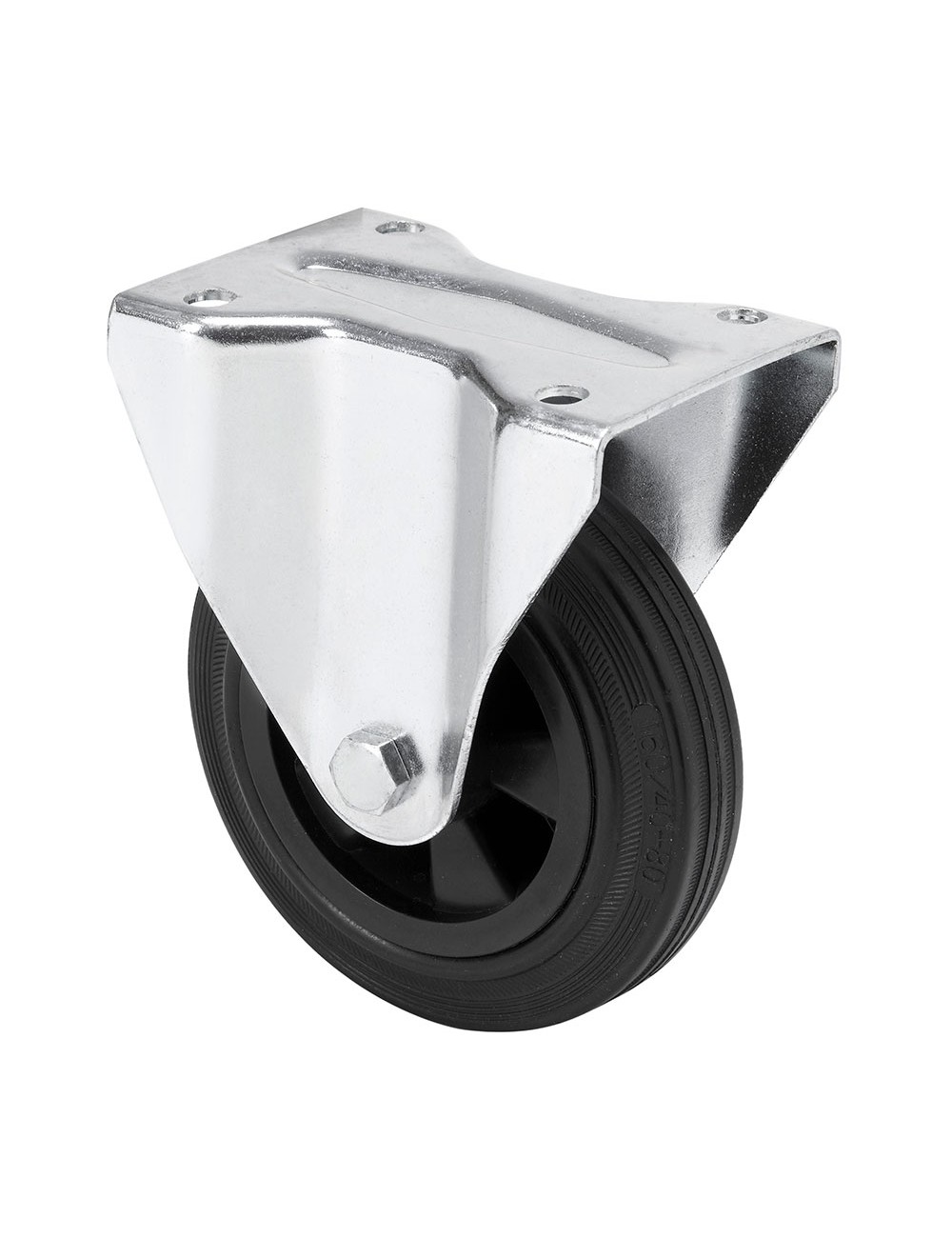 Rueda fija de goma natural con placa y eje liso, color negro, carga máx. 110 kg, ø 12,5 cm