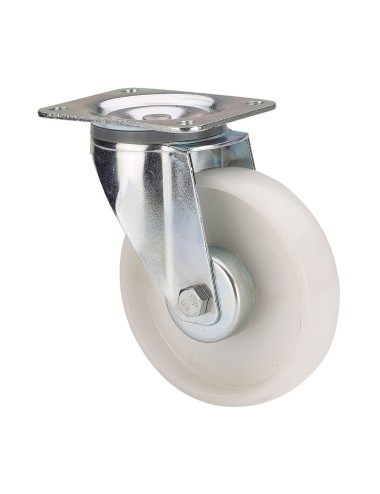 Rueda giratoria de poliamix con placa y eje liso, color blanco, carga máx. 150 kg, ø 10 cm