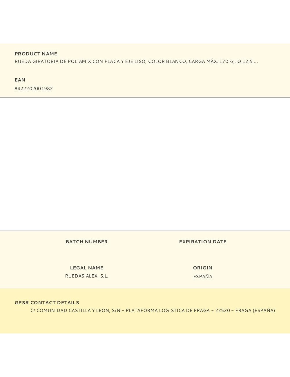 Rueda giratoria de poliamix con placa y eje liso, color blanco, carga máx. 170 kg, ø 12,5 cm