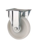 Rueda fija de poliamix con placa y eje liso, color blanco, carga máx. 130 kg, ø 8 cm