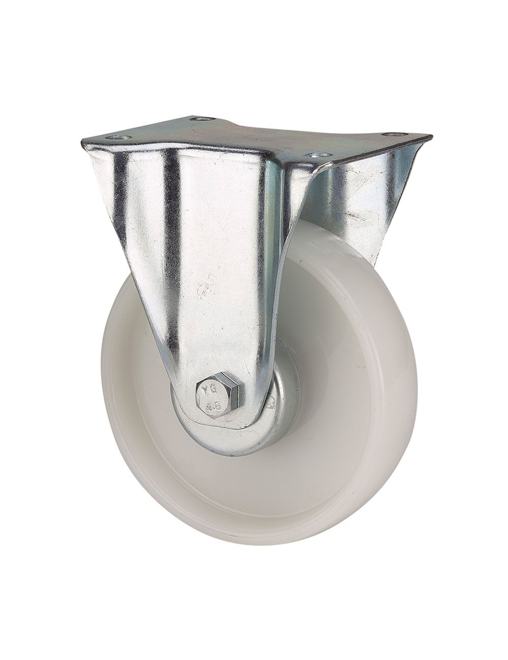 Rueda fija de poliamix con placa y eje liso, color blanco, carga máx. 130 kg, ø 8 cm