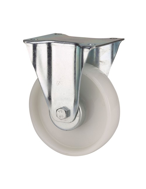 Rueda fija de poliamix con placa y eje liso, color blanco, carga máx. 170 kg, ø 12,5 cm