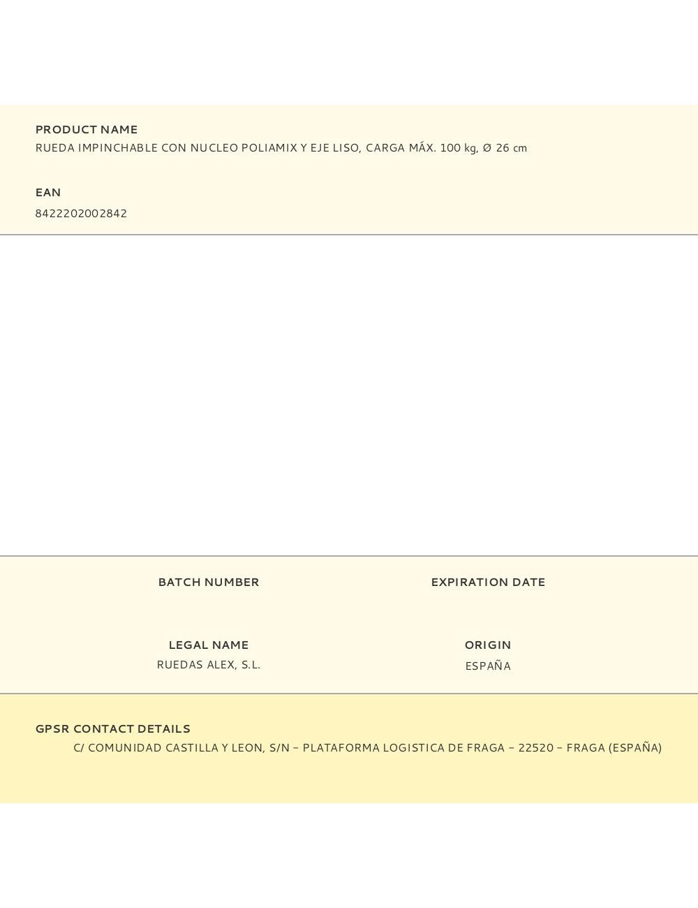 Rueda impinchable con nucleo poliamix y eje liso, carga máx. 100 kg, ø 26 cm