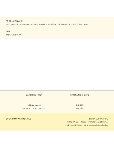 Hilo precortado para desbrozadora - sección cuadrada ø4,0 mm. tubo 15 uds