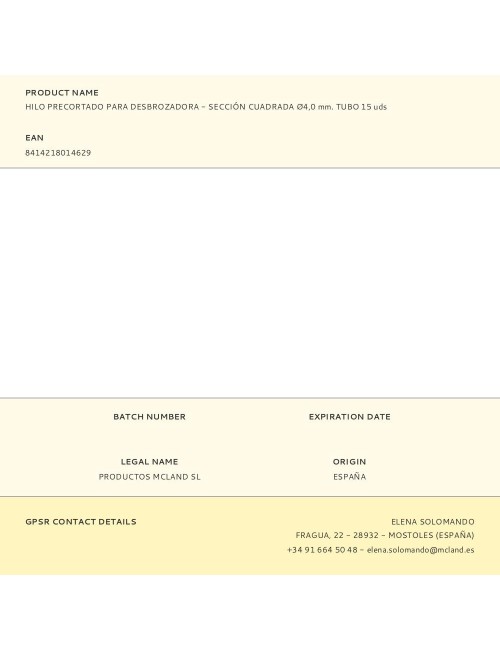 Hilo precortado para desbrozadora - sección cuadrada ø4,0 mm. tubo 15 uds