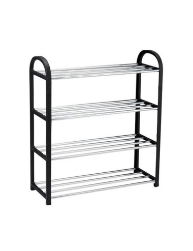 Zapatero de 4 baldas, negro y aluminio, 50 x 18.5 x 57 cm