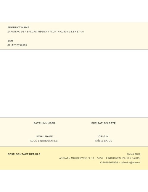 Zapatero de 4 baldas, negro y aluminio, 50 x 18.5 x 57 cm