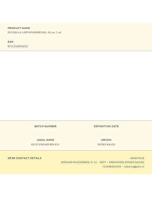 Escobilla limpiaparabrisas, 43 cm, 1 ud