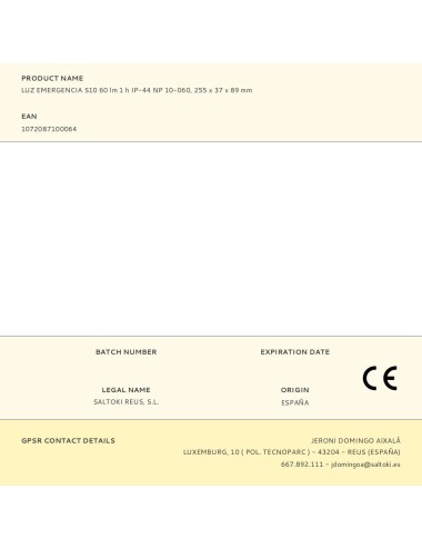 Luz emergencia s10 60 lm 1 h ip-44 np 10-060, 255 x 37 x 89 mm