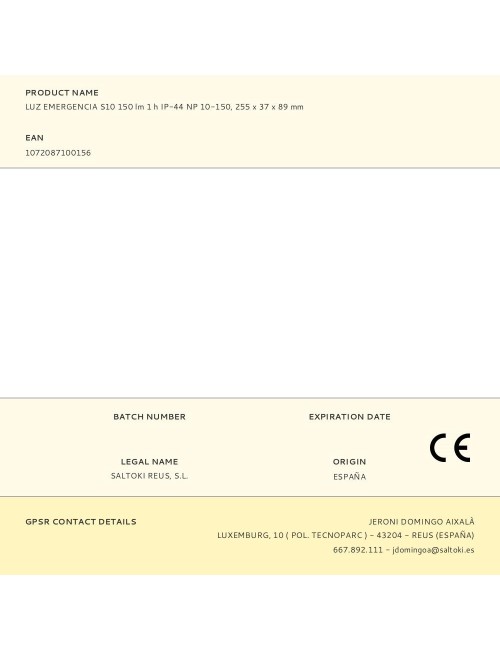 Luz emergencia s10 150 lm 1 h ip-44 np 10-150, 255 x 37 x 89 mm