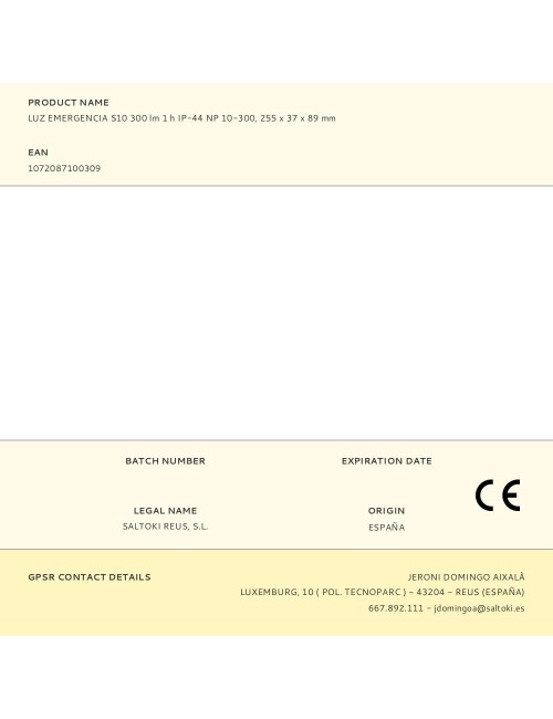 Luz emergencia s10 300 lm 1 h ip-44 np 10-300, 255 x 37 x 89 mm