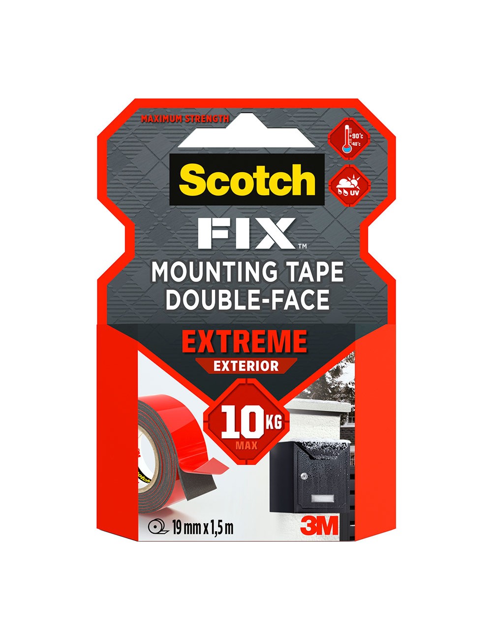 Cinta doble cara de montaje extreme para exteriores, máx 10 kg 19mmx1,5m