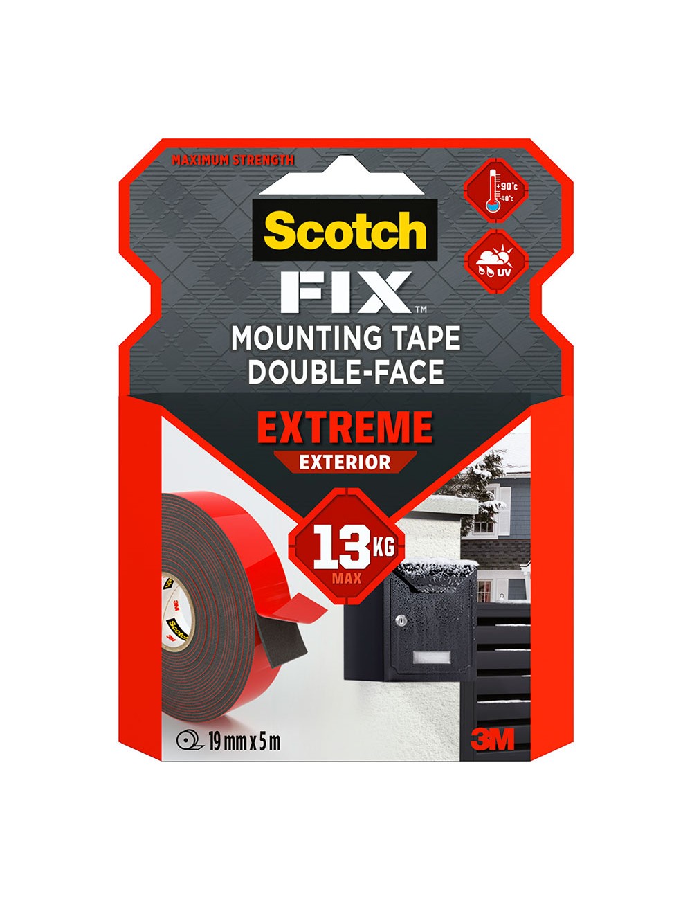 Cinta doble cara de montaje extreme para exteriores, máx 10 kg 19mmx1,5m