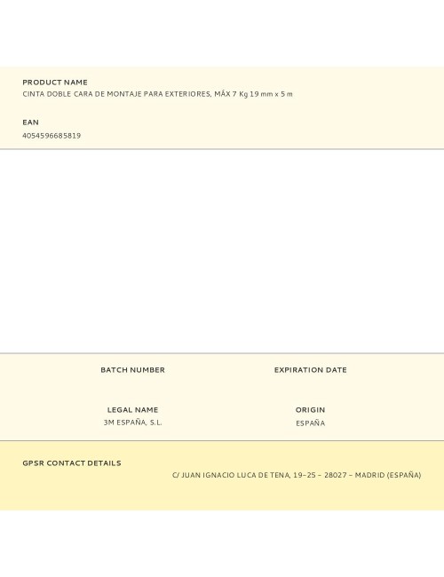 Cinta doble cara de montaje para exteriores, máx 7 kg 19 mm x 5 m