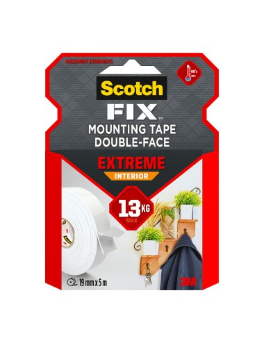 Cinta doble cara de montaje extreme para interiores, máx 13 kg, 19mmx5m
