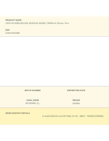 Cinta de señalizacion, adhesiva, negra y amarilla, 50 mm x 33 m