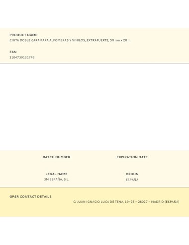 Cinta doble cara extrafuerte para alfombras y vinilos 50 mm x 20 m