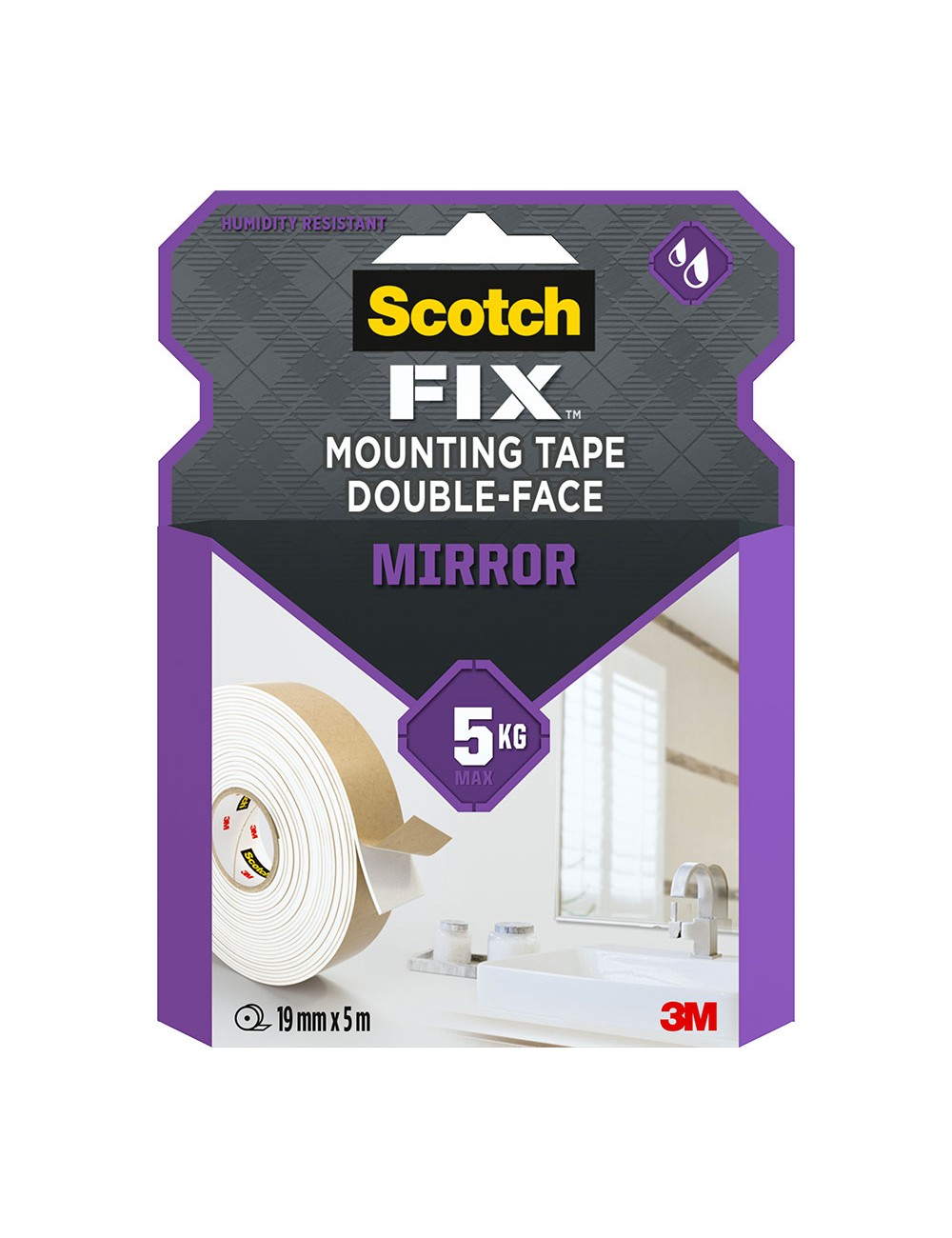 Cinta doble cara montaje espejos máx 5 kg 19mmx5m