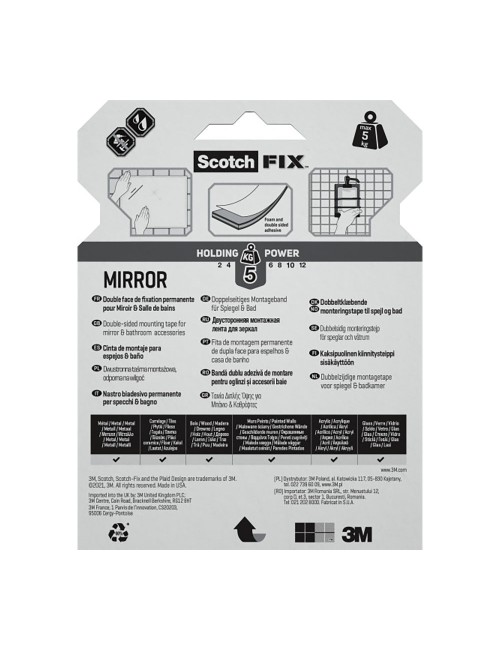 Cinta doble cara montaje espejos máx 5 kg 19mmx5m