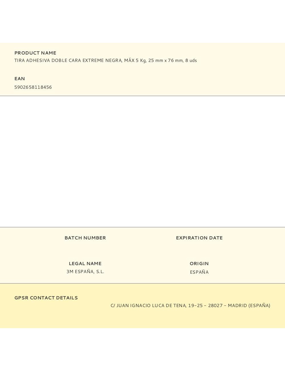 Tira adhesiva doble cara extreme negra, máx 5 kg, 25mmx76mm, 8 uds