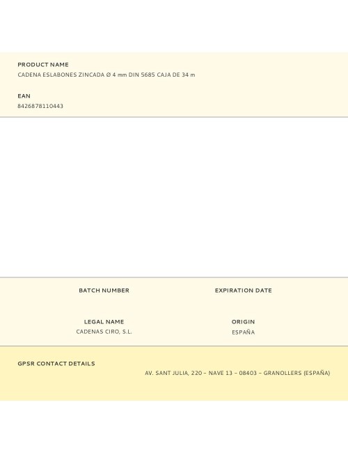 Cadena eslabones zincada ø 4 mm din 5685 caja de 34 m