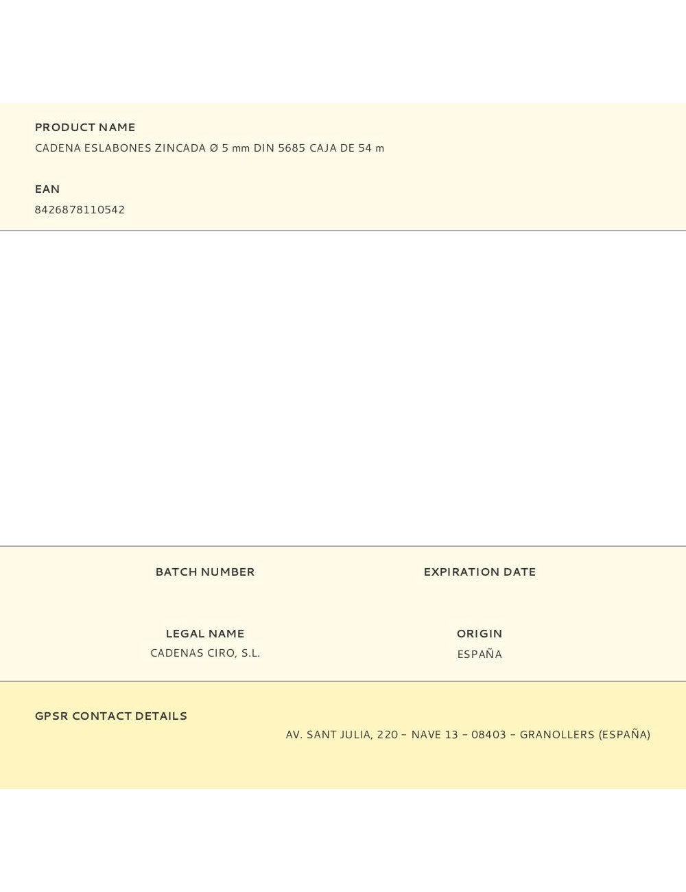 Cadena eslabones zincada ø 5 mm din 5685 caja de 54 m