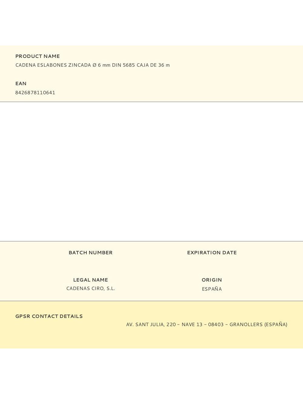 Cadena eslabones zincada ø 6 mm din 5685 caja de 36 m