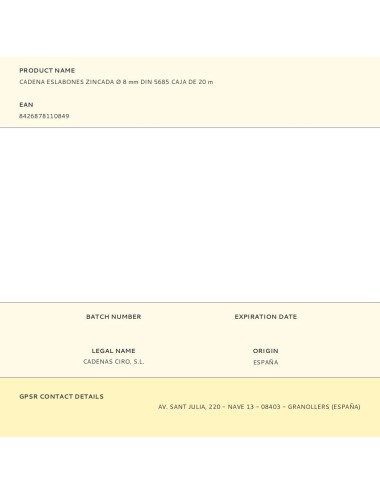 Cadena eslabones zincada ø 8 mm din 5685 caja de 20 m