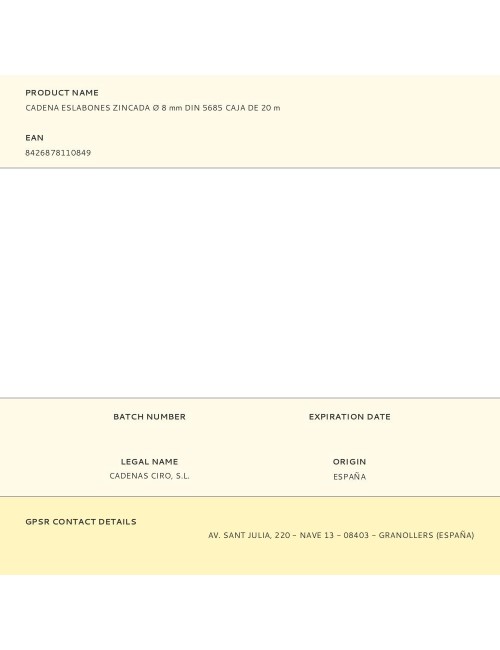 Cadena eslabones zincada ø 8 mm din 5685 caja de 20 m