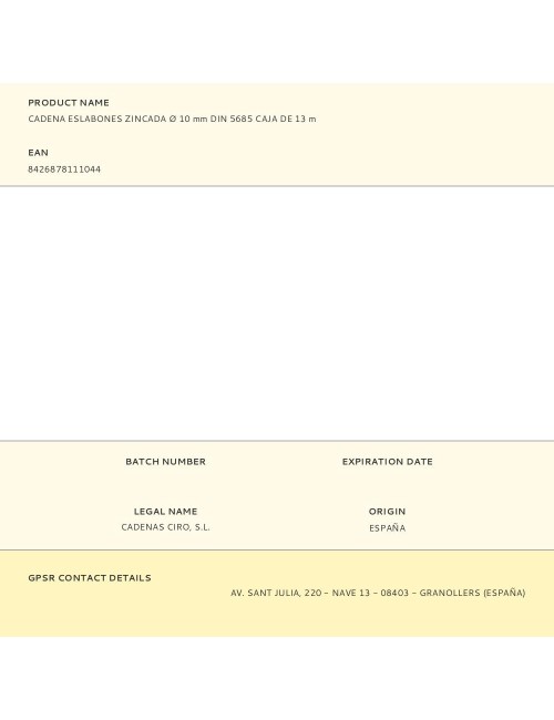 Cadena eslabones zincada ø 10 mm din 5685 caja de 13 m