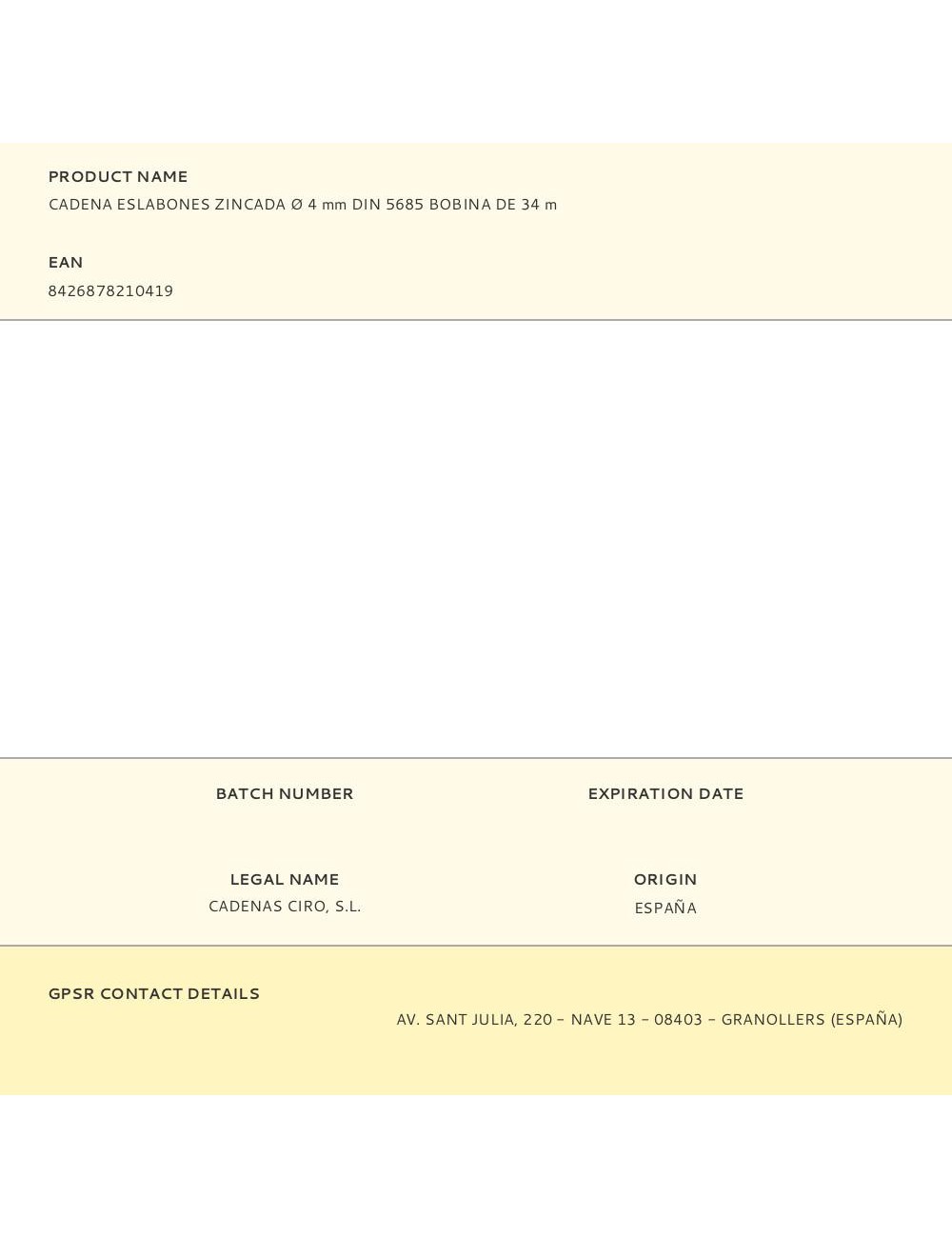 Cadena eslabones zincada ø 4 mm din 5685 bobina de 34 m