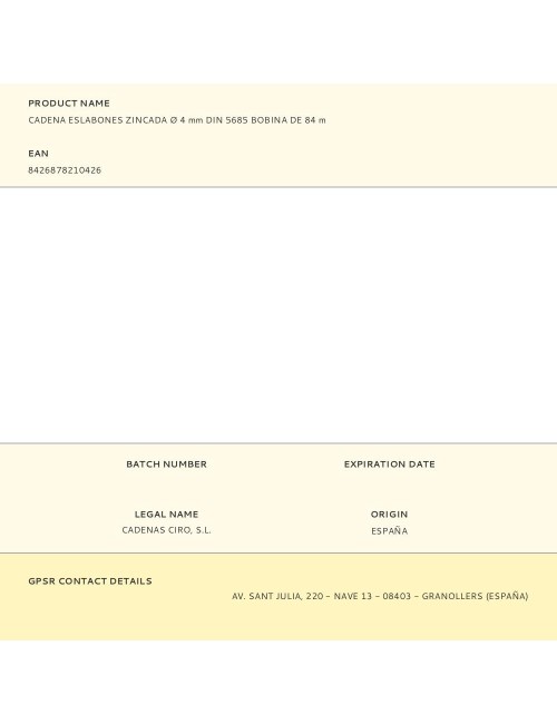 Cadena eslabones zincada ø 4 mm din 5685 bobina de 84 m