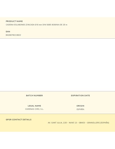 Cadena eslabones zincada ø 8 mm din 5685 bobina de 20 m