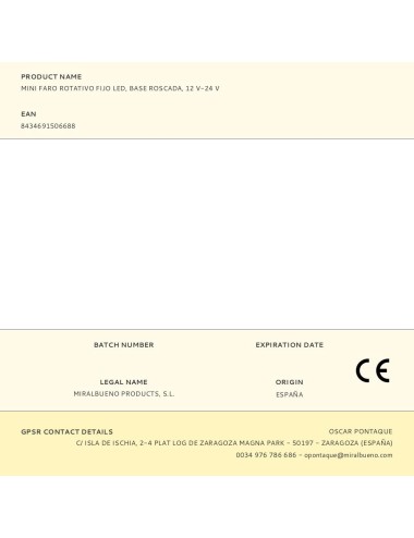 Mini faro rotativo fijo led, base roscada, 12 v-24 v