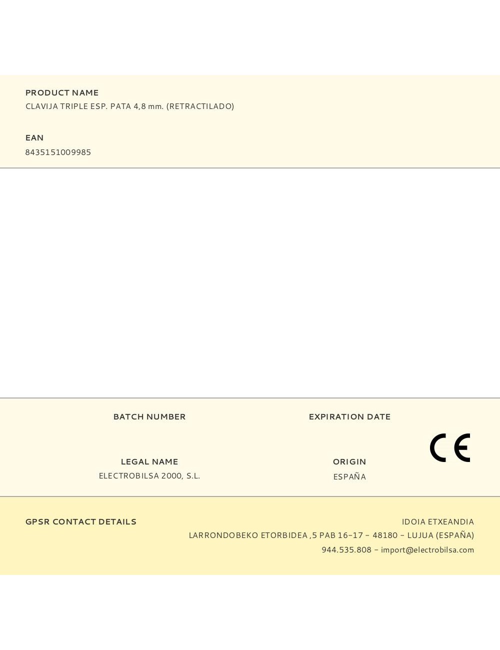 Clavija triple esp. pata 4,8 mm. (retractilado)