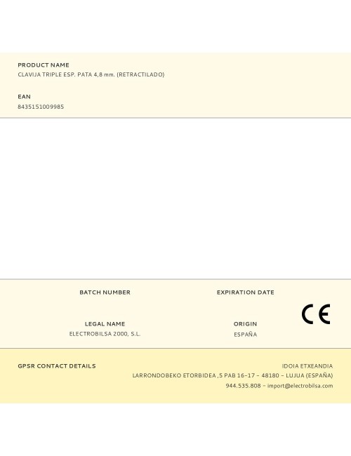 Clavija triple esp. pata 4,8 mm. (retractilado)