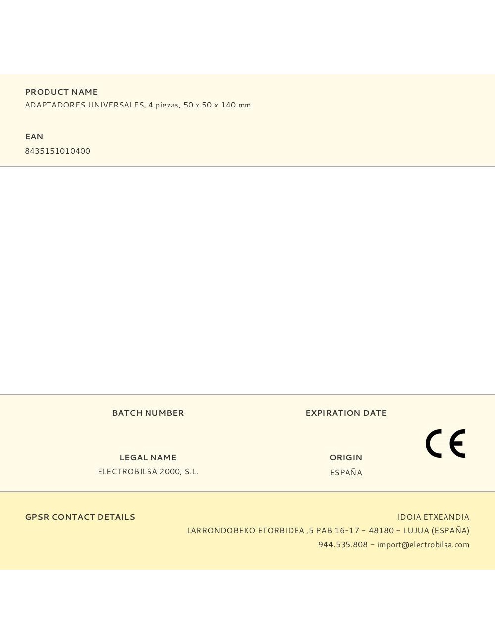 Adaptadores universales, 4 piezas, 50 x 50 x 140 mm