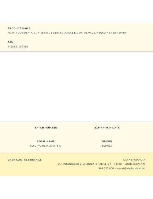 Adaptador de viaje universal 2 usb 3 clavijas eu, uk, usa/aus, negro, 45 x 55 x 60 mm