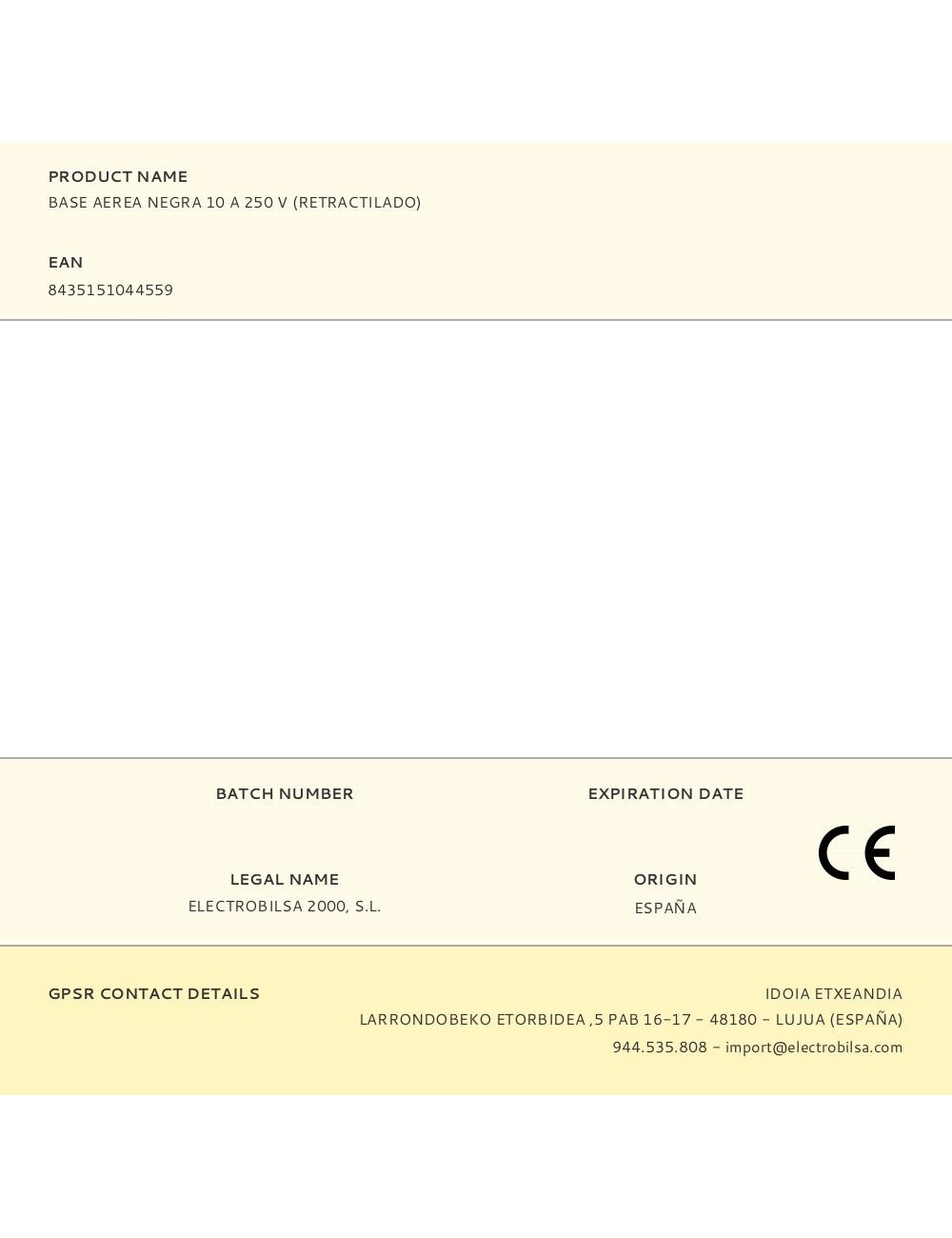 Base aerea negra 10 a 250 v (retractilado)