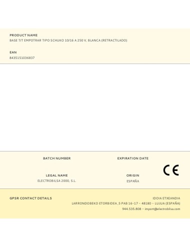 Base t/t empotrar tipo schuko 10/16 a 250 v, blanca (retractilado)