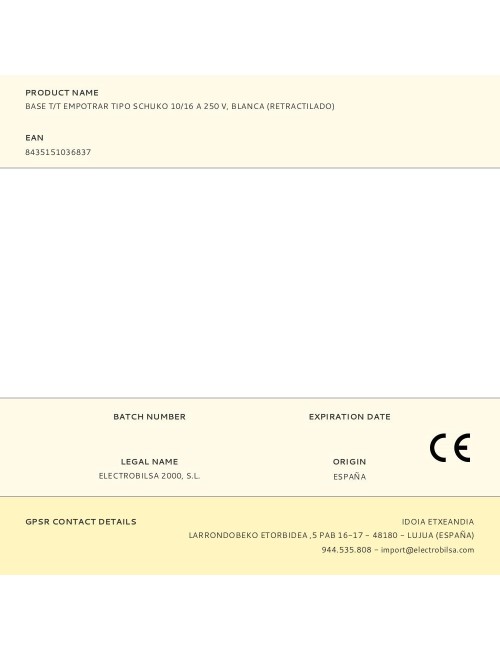 Base t/t empotrar tipo schuko 10/16 a 250 v, blanca (retractilado)