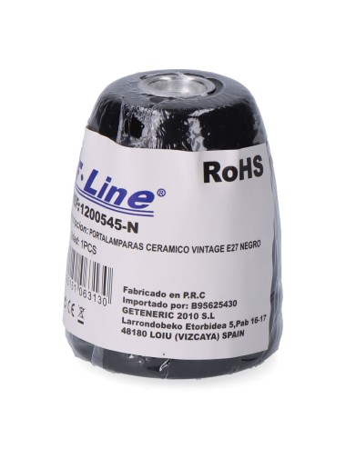 Portalámparas cerámico vintage e27, 100 w 250 v, negro, ø47 x 59 mm (retractilado)